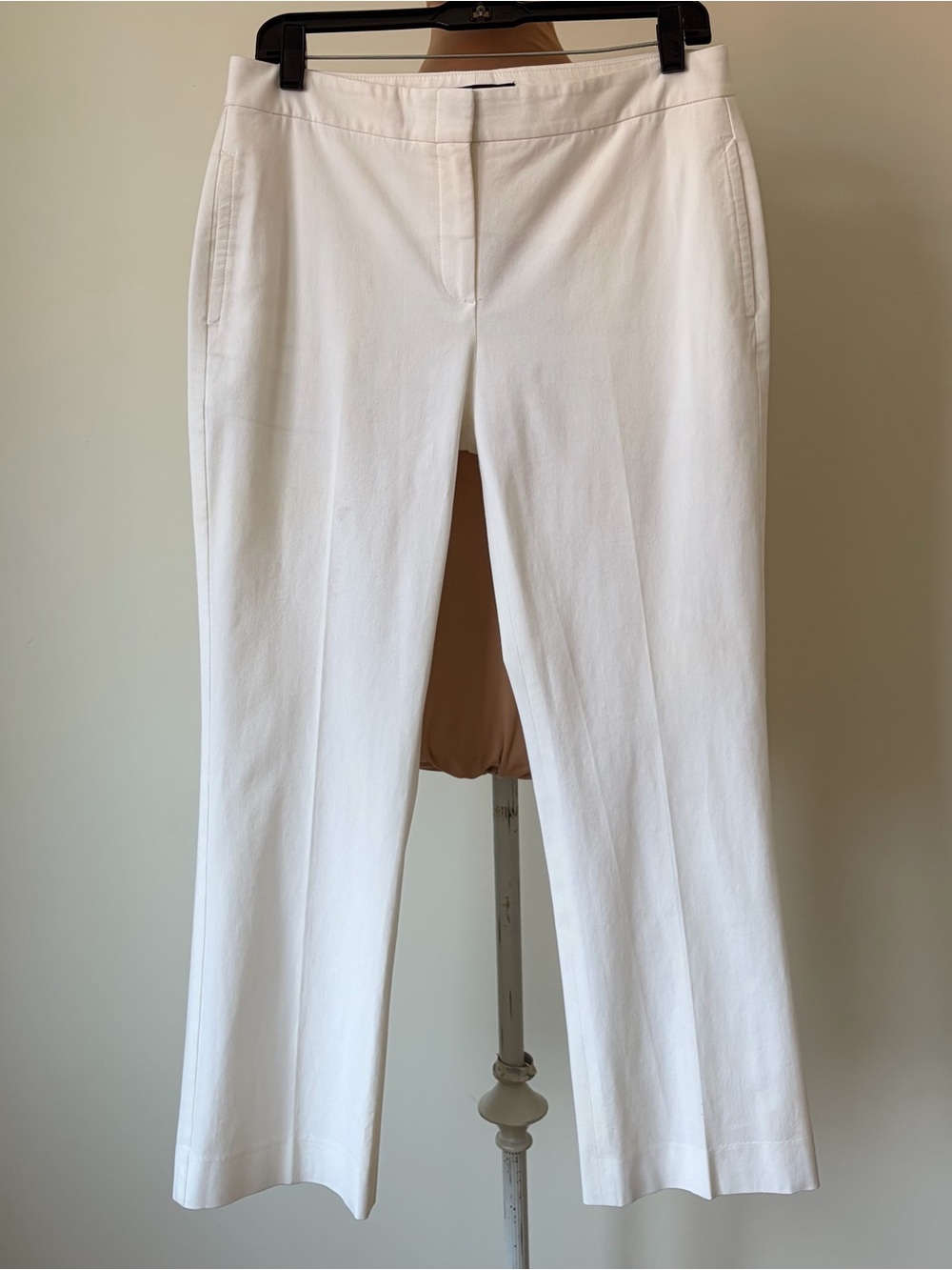 Theory Tevita Checklist Cotton Blend Mid Rise White Tailored Trousers Pants Sz S